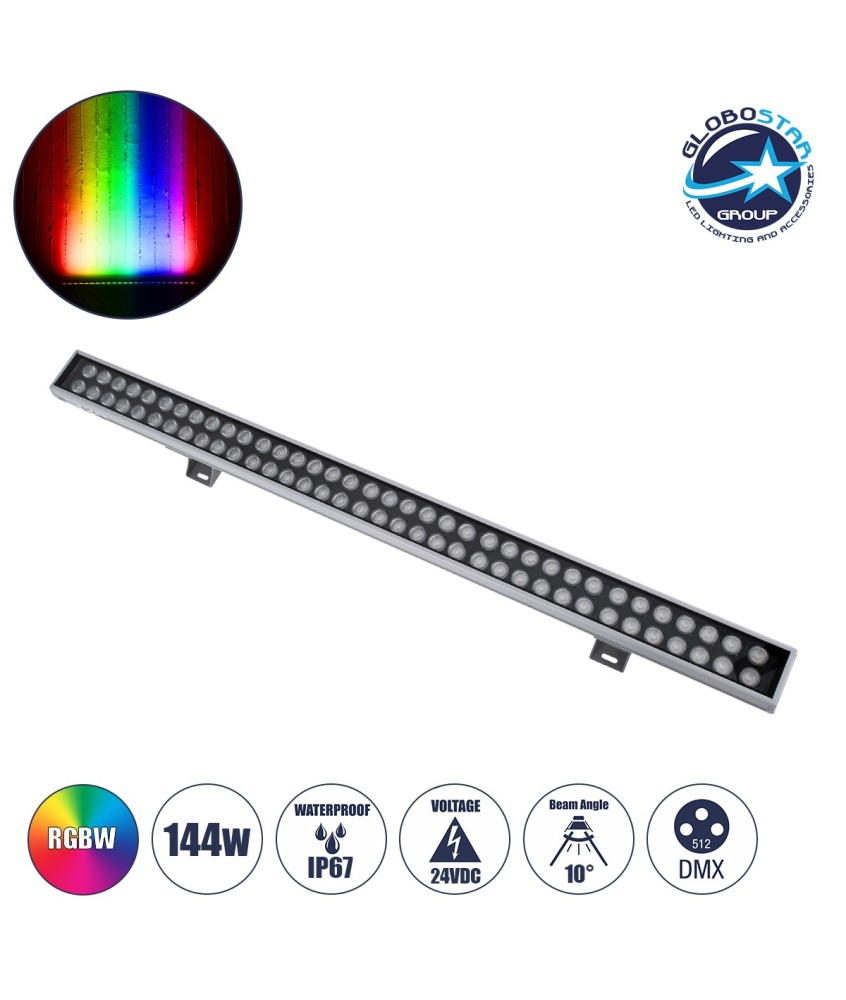 GLOBOSTAR® WASHERGAIA 90216 Μπάρα Φωτισμού Wall Washer LED 144W 12240lm 10° DC 24V Αδιάβροχο IP67 Πολύχρωμο RGBW Dimmable DMX512 - Bridgelux SMD Chip - Γκρι Ανθρακί - Μ100 x Π7.3 x Υ4.3cm - 3 Χρόνια Εγγύηση